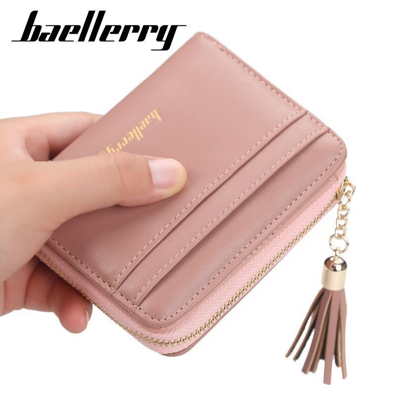 Women's short wallet, multi-card driver's license change bag, fashionable tassel snap buckle women's bag