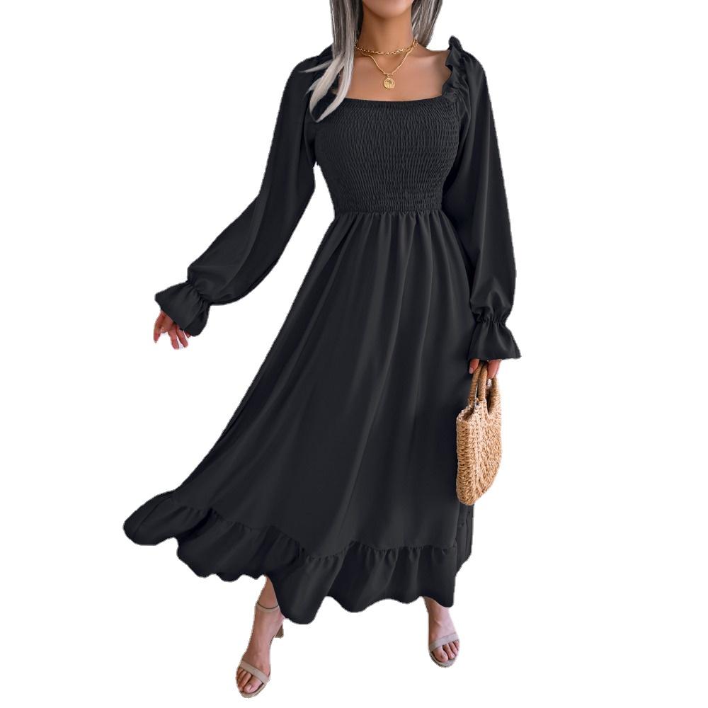GMXIA Moda Donna Estate Primavera Manica Lunga Vita Alta Scollo Quadrato Tinta Unita Abiti da Cocktail e da Sera