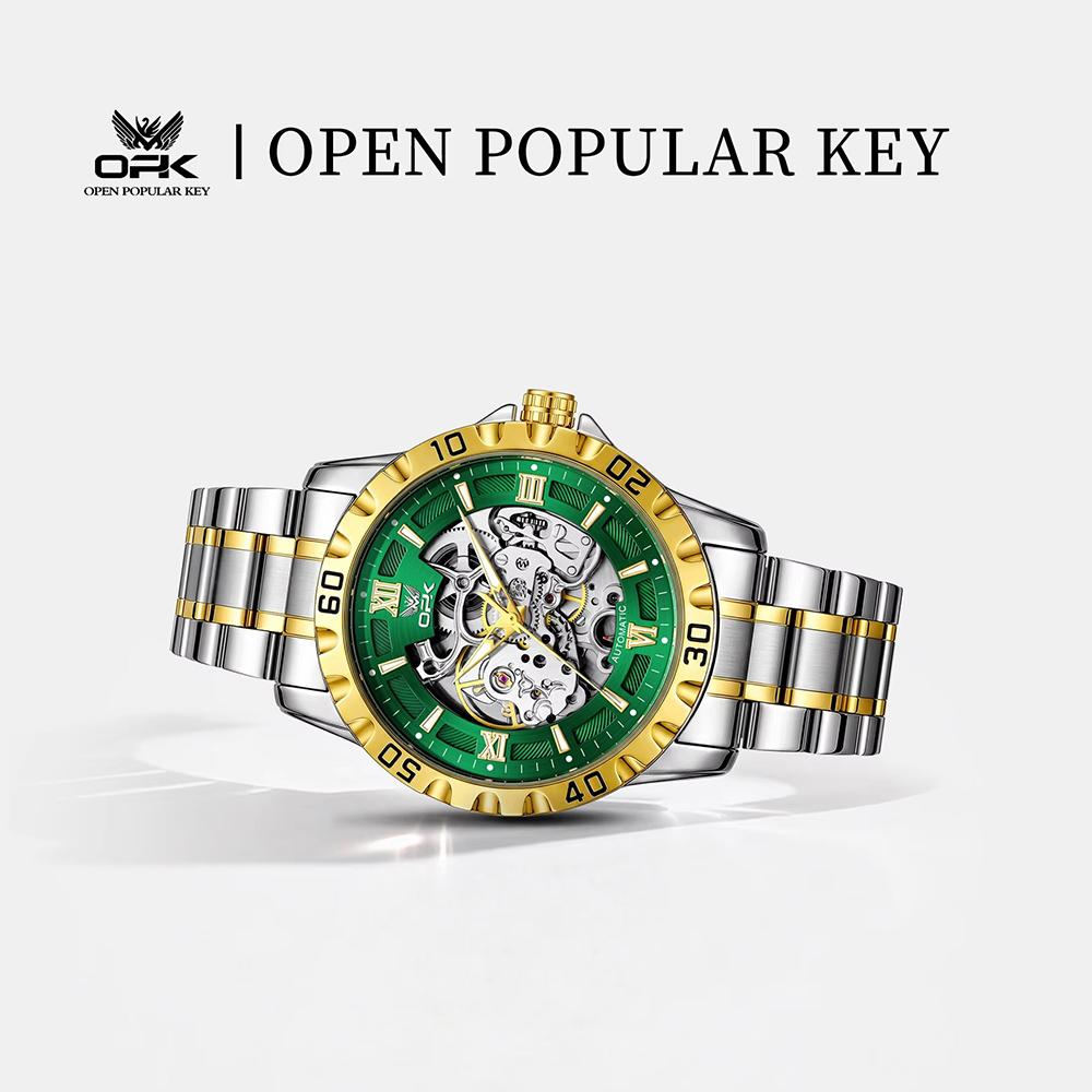 Men's Automatic Mechanical Watch, 44mm Skeleton Hollow Dial Luminous Hands 30M Waterproof Stainless Steel Business Wrist Watch