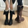 Black but knee boots women's 2025 new autumn thick-soled heightened two wear versatile tall stacked knight boots