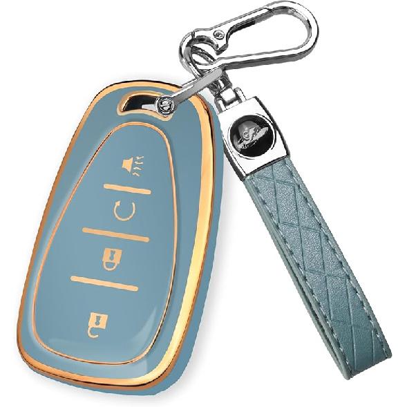FT FUNTOR for Chevy Key Fob Cover,4 Buttons TPU Key Cover with Silver Edge,Compatible with Chevrolet Equinox Bolt Sonic Trax Blazer Trailblazer Cruze
