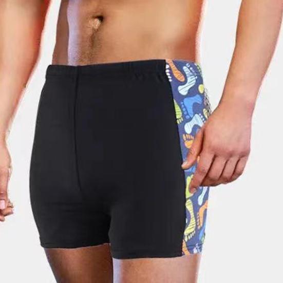 Inside Drawstring Mid Waist Men Swimming Trunks High Elasticity Side Print Bathing Short Pants for Gym