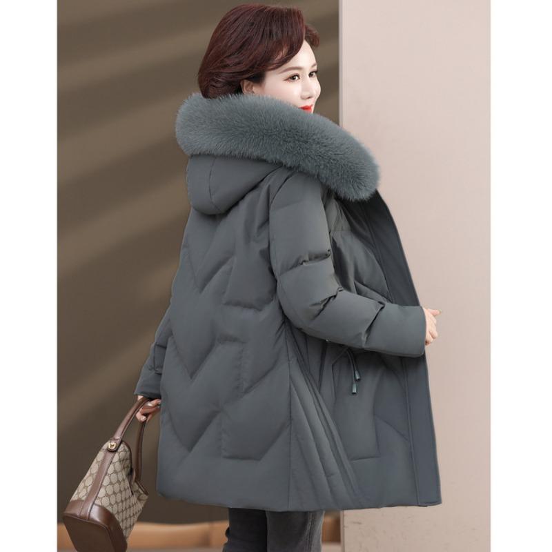 Down jacket mother women's clothing new medium and old winter medium and long thickened fox fur collar white duck down jacket