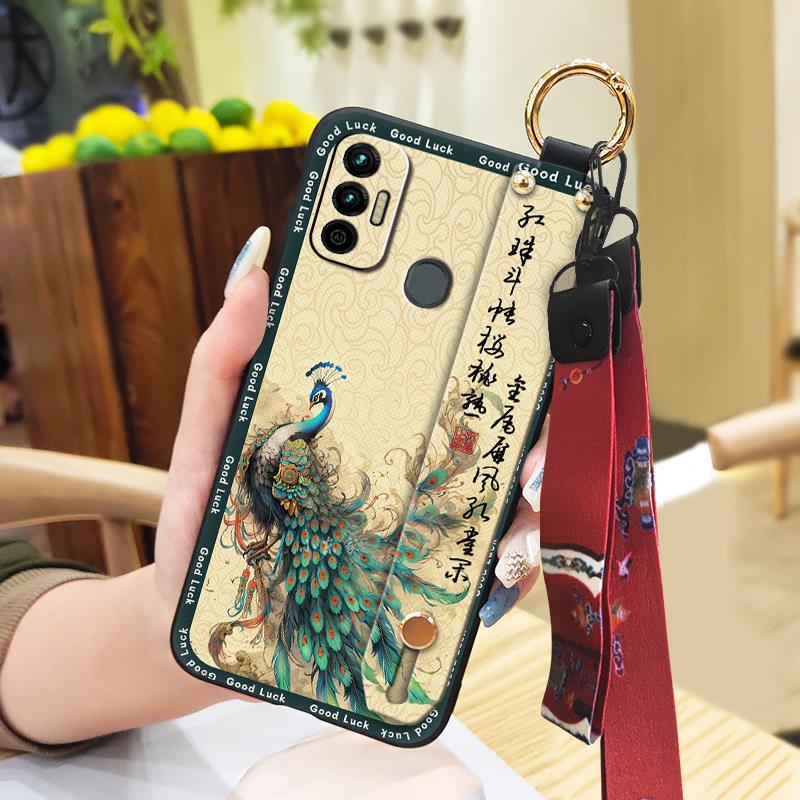 Anti-dust Soft Case Phone Case For Tecno Spark 7/Spark7T Protective Wrist Strap Fashion Wristband Ring Dirt-resistant