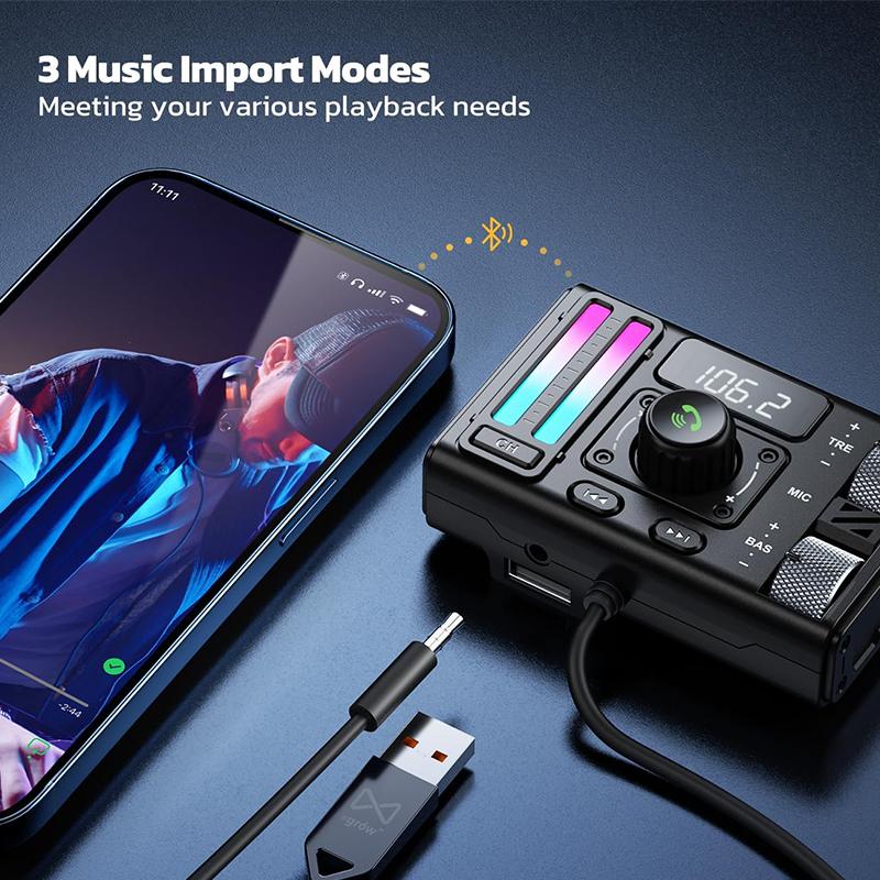 MT02 Bluetooth 5.3 Transmițător FM Wireless Îmbunătățire Sunet pentru Apelare Hands-free Reducere Zgomot DSP Încărcător Auto Adaptor PD Tip-C