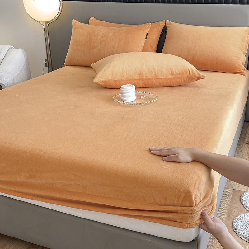 WOSTAR Winter warm milk velvet fitted sheet elastic mattress protector cover thermal thick bed linens 150x190 bedding king size