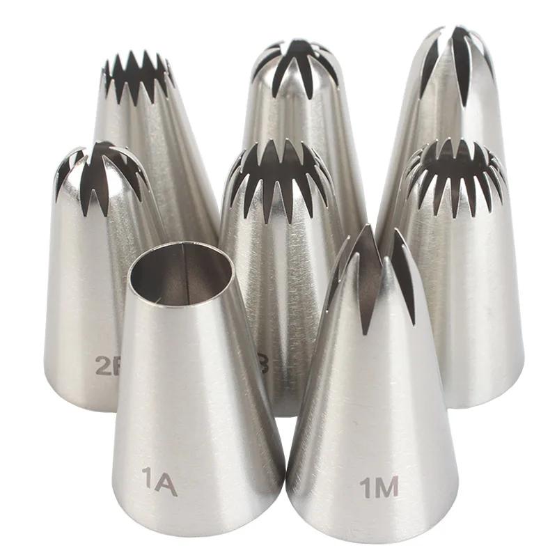 8 Stück Edelstahl Spritztüllen Set Kuchen Spritzbeutelspitzen für Dessert Keks Cupcake Backen Langlebige Küchenwerkzeuge Dessertwerkzeuge