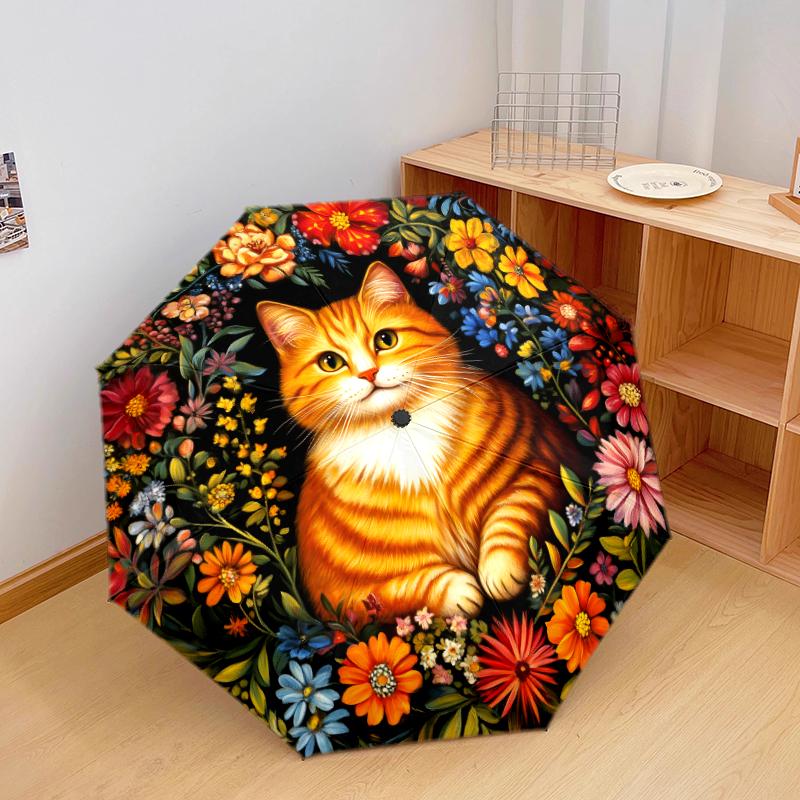 1 PC Automatic Folding Umbrella - Flowers and Animals Pattern, Portable & Foldable Design with 8 Ribs, Christmas Birthday Gifts