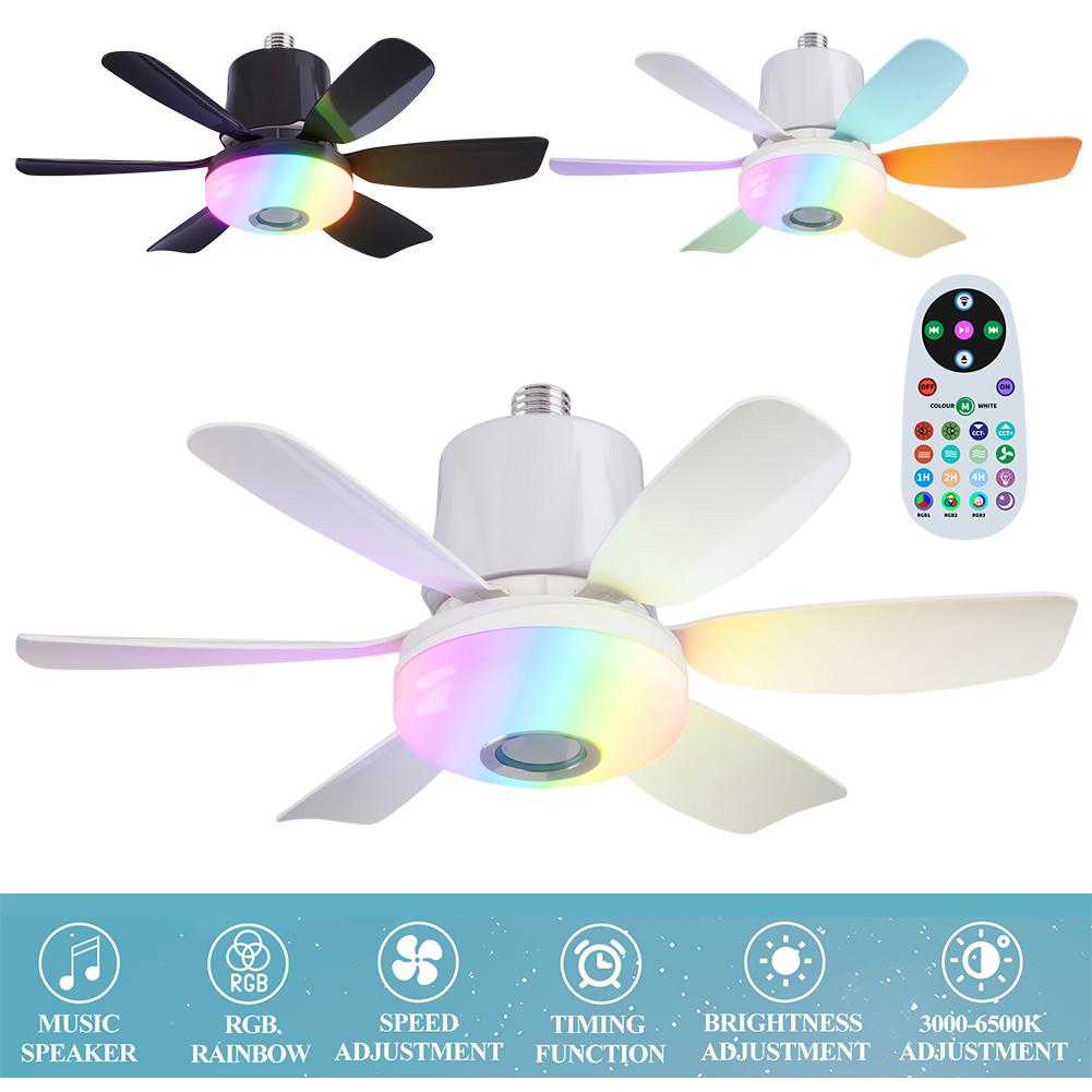 Ceiling Fans with Lights Remote Ceiling Fan RGB Dimmable Light Noiseless Black Modern Small Ceiling Fan for Bedroom Indoor 32W