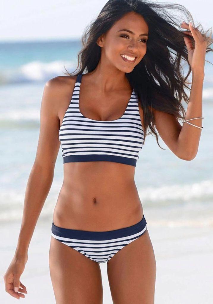 

Bikini Split Striped Solid Color Swimsuit Women s Strap Crossed Multi-rope Swimsuit S
