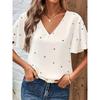 Women's Heart-shaped Printed Shirt Short Sleeved Summer V-neck Harajuku Beach T-shirt