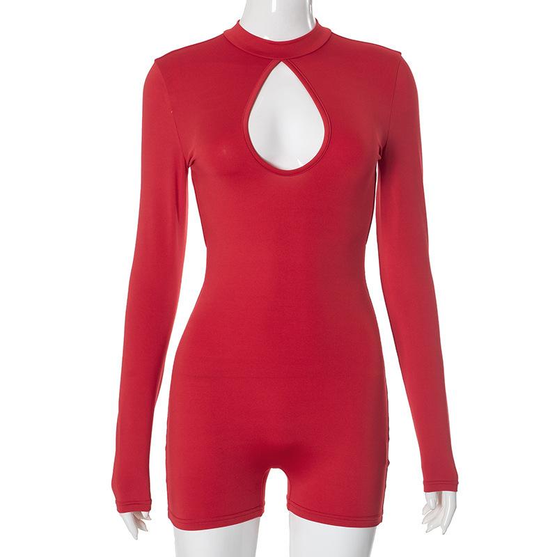 European and American women's chest hollowed out large backless slim fitting jumpsuit