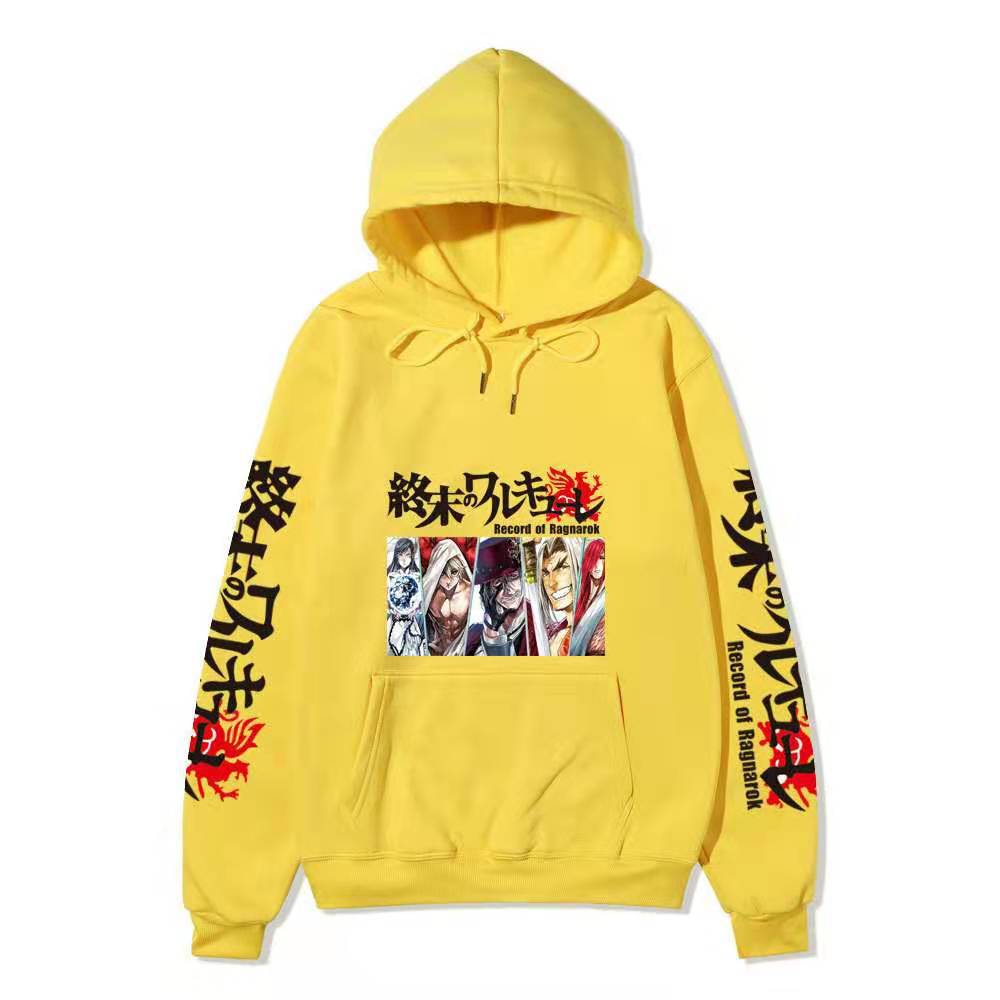 Record of Ragnarok Multiple Characters Anime Hoodie Japanese Dragon Vertical Sleeve Print Casual Pullover Sweatshirt
