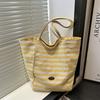 Letter Stripe Canvas Bag Striped Tote Bag Simple Cloth Shoulder Bag  Girls