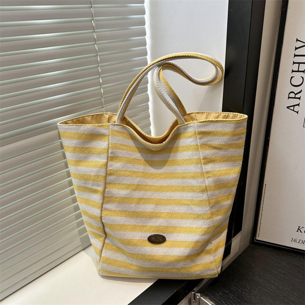 Letter Stripe Canvas Bag Striped Tote Bag Simple Cloth Shoulder Bag  Girls