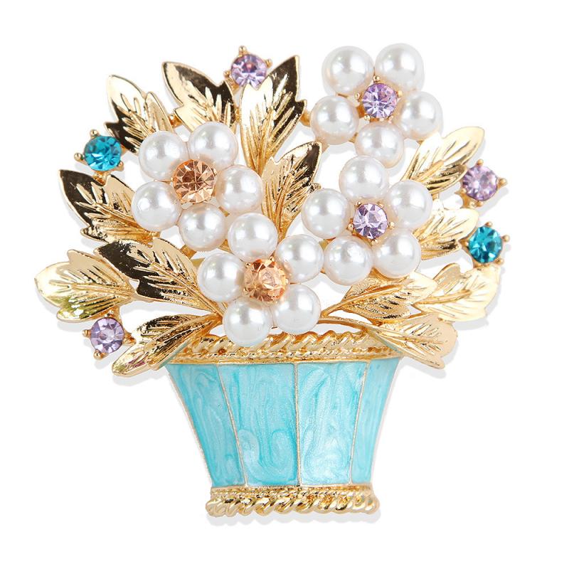 Fashion Luxury Pearl Pot Flowers Brooches For Women Clothing Coat Party Accessries Gifts