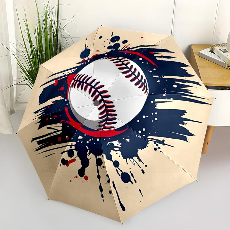1PC Baseball Sport Automatic Folding Umbrella Portable Collapsible 8-Rib Umbrella for All Seasons, Casual Outdoor Accessory, A30
