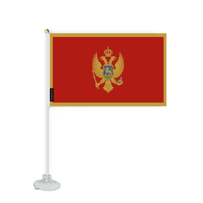 Drapeau Ventouse - Monténégro - 14 X 21 Cm - Polyester Résistant - Impression Recto/Verso - Léger Et Robuste