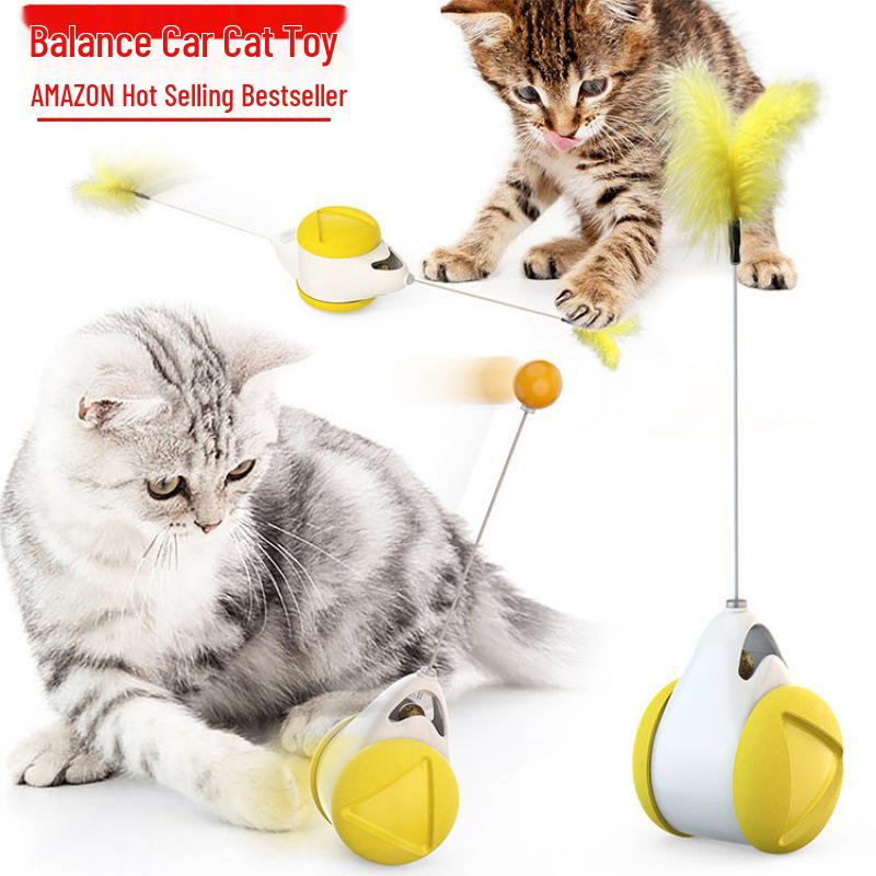 Interactive No-Electric Tumbler Cat Toy with Feather Teaser Stick