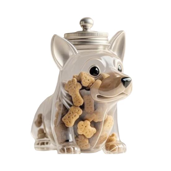 Treat Jar Reusable Dog Shape Glass Airtight Pet Food Storage