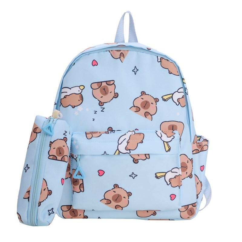 Dual Trendy Capybara Shoulder Backpack Featuring Pencil Holder For School Kids