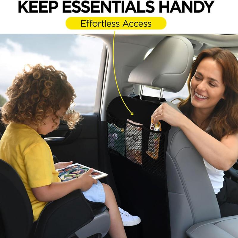 2PCS 600D Oxford Waterproof Kick Mats Backseat Protector From Dirt Mud Scratches Car Back Seat Cover for Kids With Storage Organizers