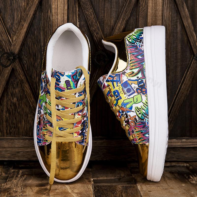 Fashion 2025 Men's Shoes Fashion Versatile Camouflage Graffiti Trend Sports Leisure Shoes Lace Up Height Increase Thick Soled Sneakers