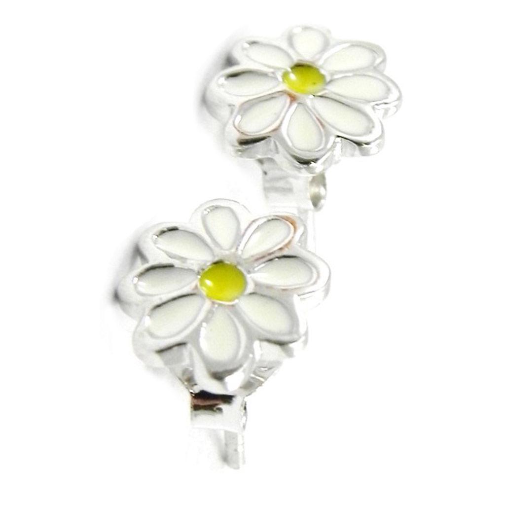 Les Trésors De Lily [I3934] - White Yellow 'Daisy' Silver Earrings (rhodium-plated) - 8 Mm
