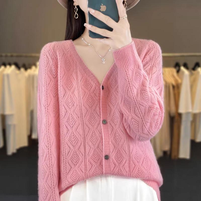 Women S V Neck Loose Short Wool Knit Cardigan Solid Color Long Sleeve Autumn Winter