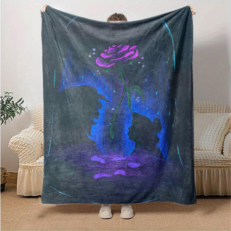 1pc. Glowing Rose Silhouette Art Blanket, Perfect for Home Decor, Office Use, Outdoor Activities, and Gift Ideas