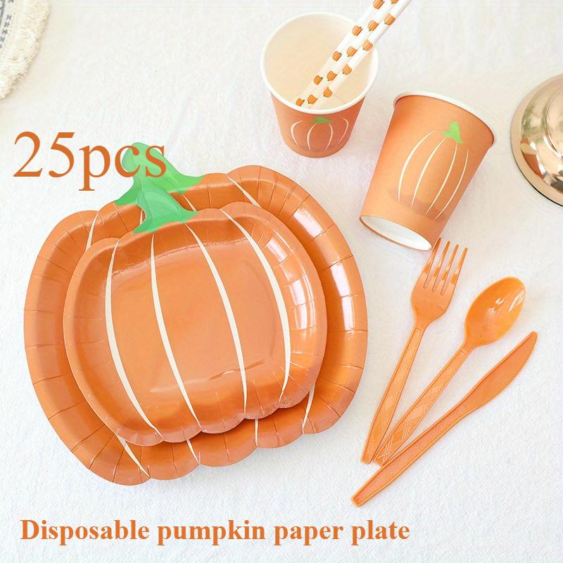 25-Pack Halloween Thanksgiving Party Tableware Halloween Disposable Pumpkin Paper Plate Cups