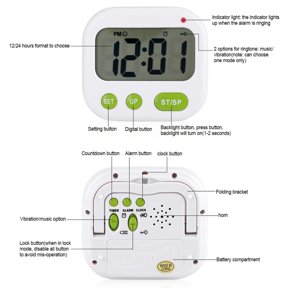 Digital Display Countdown Timer Glow-in-dark Digital Timer Vibration Alarm Clock  Home Gadget