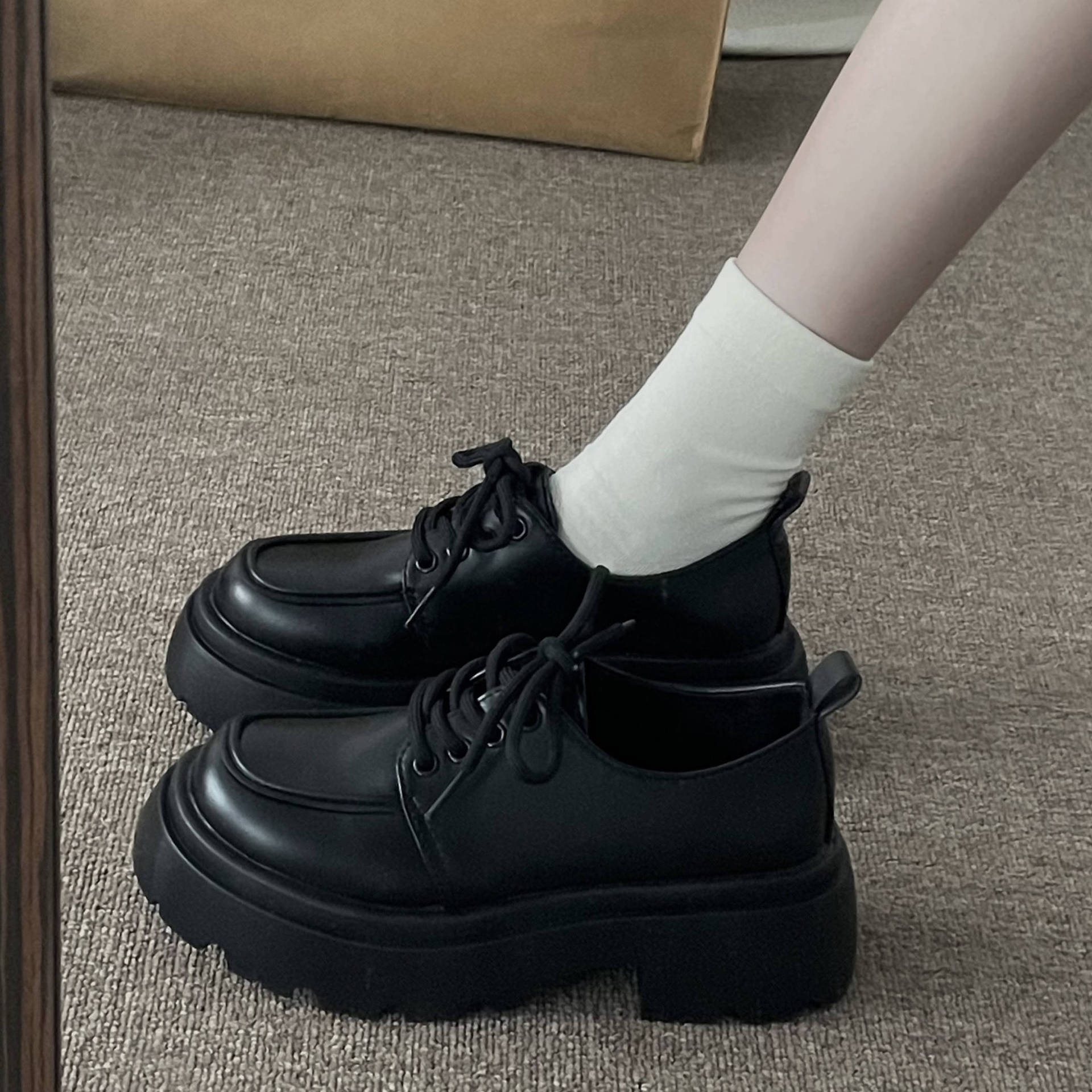 

Platform small leather shoes women s new spring and autumn versatile black single shoes muffin shoes 35 матовий чорний колір