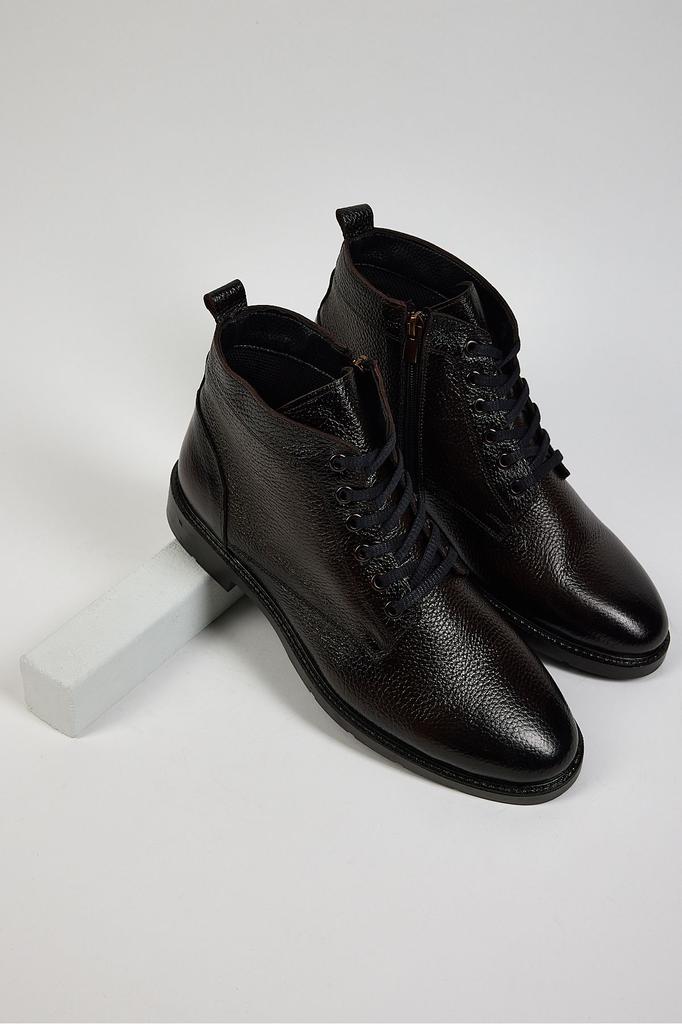 Pánská móda Kozačky na plochém podpatku z pravé kůže Černá Pohodlné tvarované přední šněrovací boty Boty