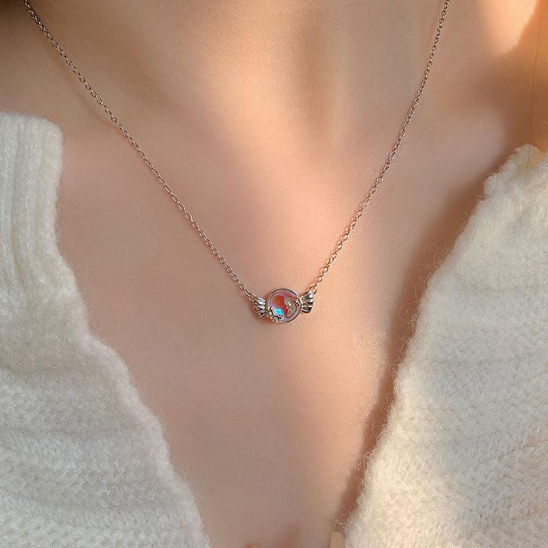 Blue Candy Pendant Necklace for Women Flashing Diamond Clavicle Chain High-end Niche Design Ins Style