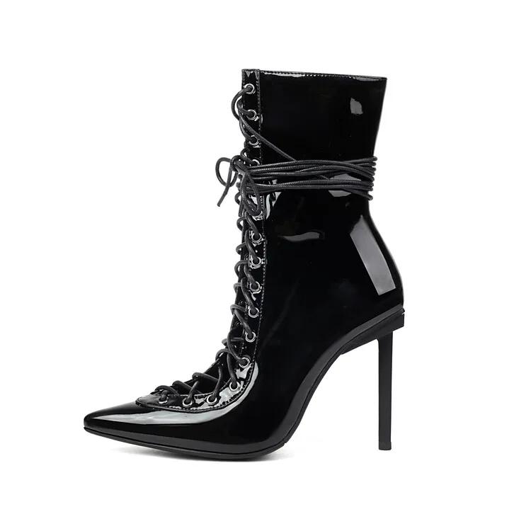 Fashion Brand Design Cross Strap Black and Red Short Boots Autumn Winter Fashion Pointed Spicy Girl Sexy Women's Ankle Boots Size 33-46