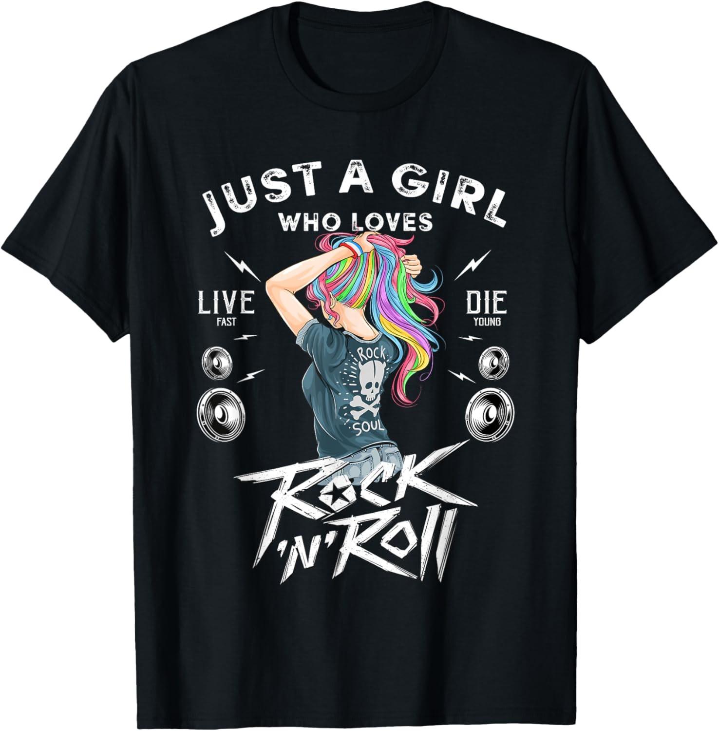 Girls Rock and Roll Music Graphic Novelty Tee & Cool Designs T-Shirt S разноцветный