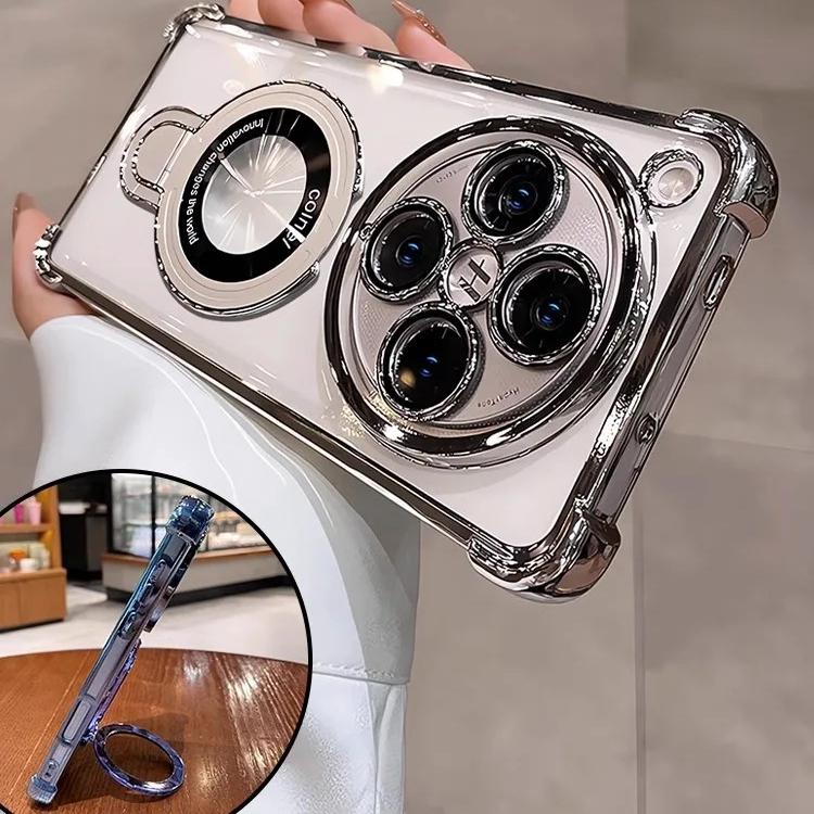 For OPPO Find X8 Pro Case Magnetic Holder Luxury Plating Airbag Soft Silicone Transparent Camera Protection Shockproof Cover
