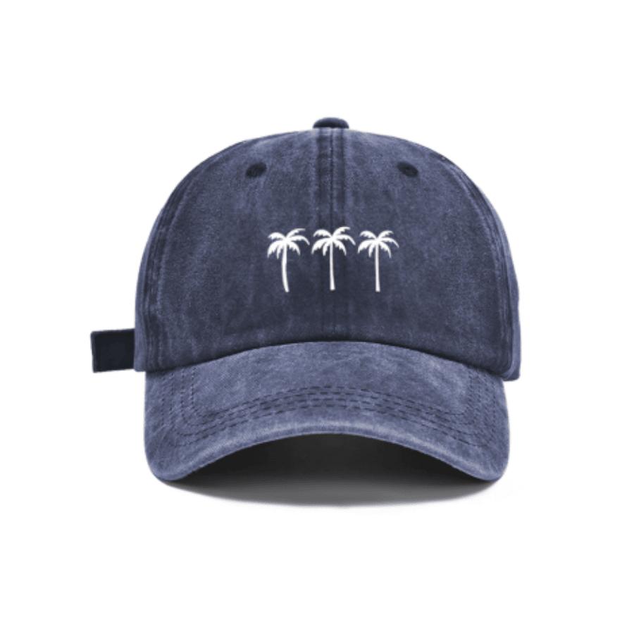 Water Washed Distressed Adjustable Dad Hat With Embroidered Palm Trees Casual Unisex Cotton Cap