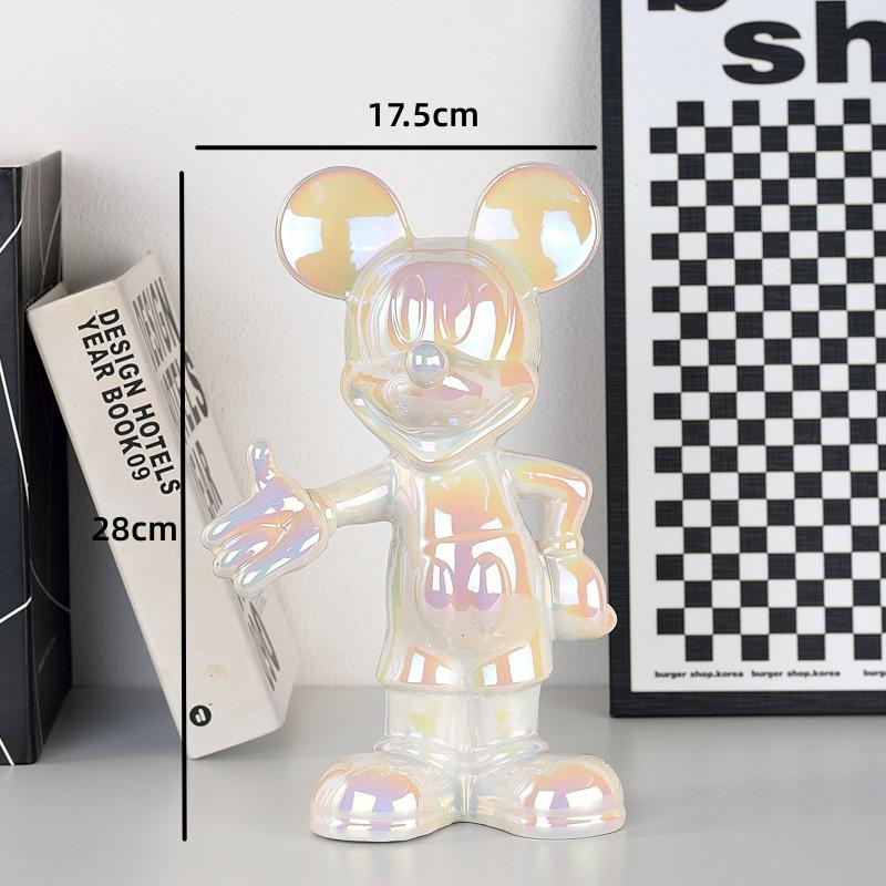 Disney Cartoon Anime Mickey Mouse Figure Statue Resin Plating Welcome Gesture Sculpture Mickey Ornaments Coffee Bar Home Decor
