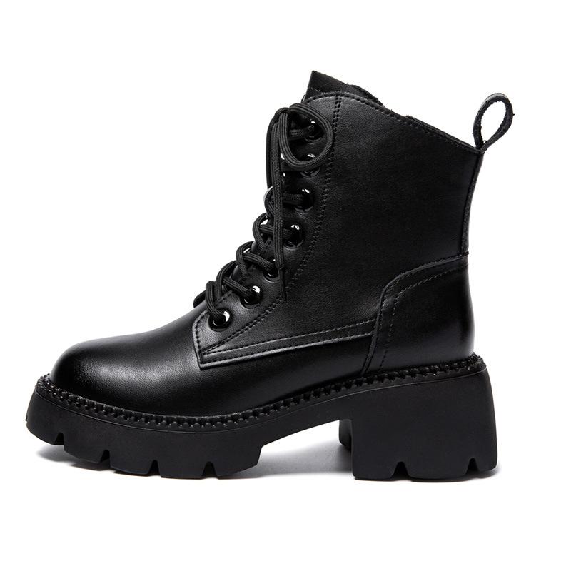 Women New Fashion Short Boots Women Cowhide Retro British Style Ankle Boots Casual Zipper High Heels Thick Soled Women Shoes