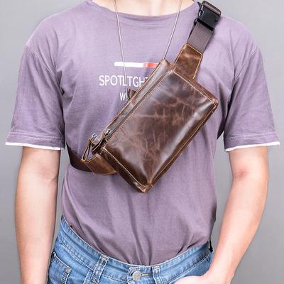 Męska skórzana torba vintage na klatkę piersiową z woskowanej skóry bydlęcej, antykradzieżowa, saszetka na telefon komórkowy