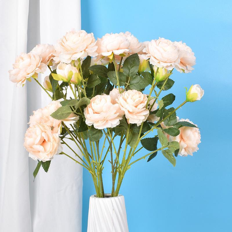 European Style 3-Head Peony Wedding Arrangement - Artificial Silk Flowers for Home Decor