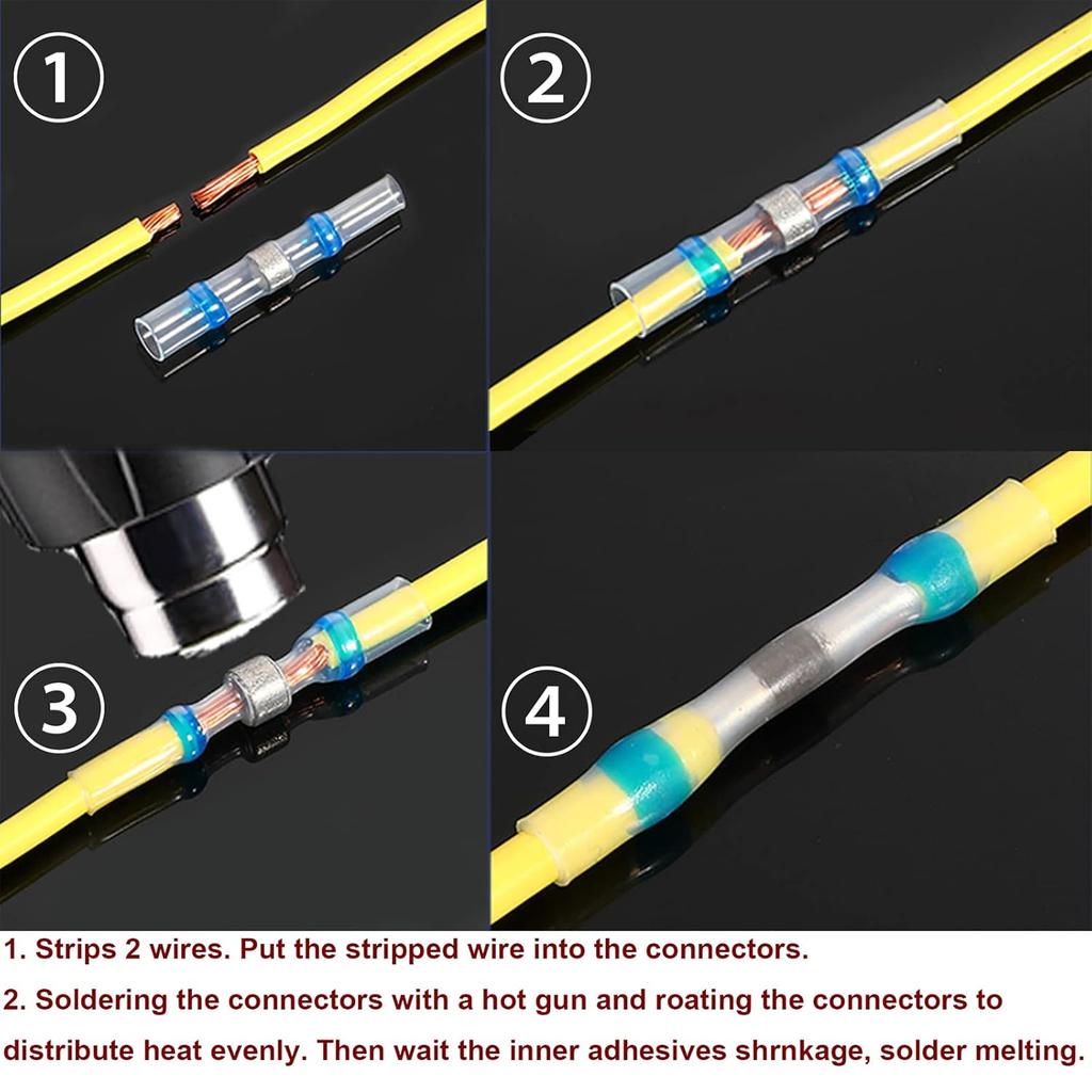 50/100Pcs Heat Shrink Butt Crimp Terminals Waterproof Solder Seal Electrical Connectors Wire Cable Splice Kit Automotive Marine