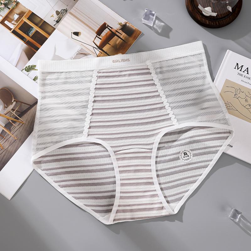 

Женские трусы большого размера на весну и лето, в полоску, из чистого хлопка, антибактериальные, с высокой талией, с поддержкой живота и ягодиц, бесшовные, с удлиненной ластовицей 3XL серый