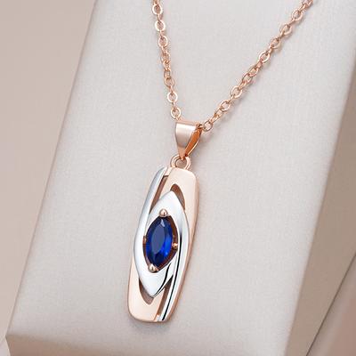 Luxury Blue Stone Pendant  Rose Gold Mixed White Gold Natural Zircon Pendant Necklace For Women Trendy Wedding Jewelry