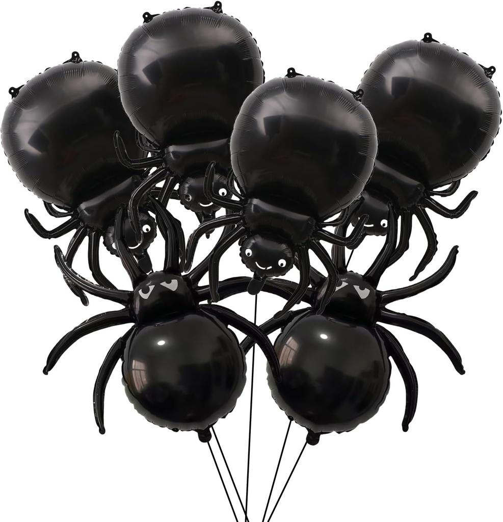 6 pcs Black Spider Aluminum Foil Mylar Balloons Halloween Party Birthday Haunted House Ghost Spooky Theme Decoration Supplies