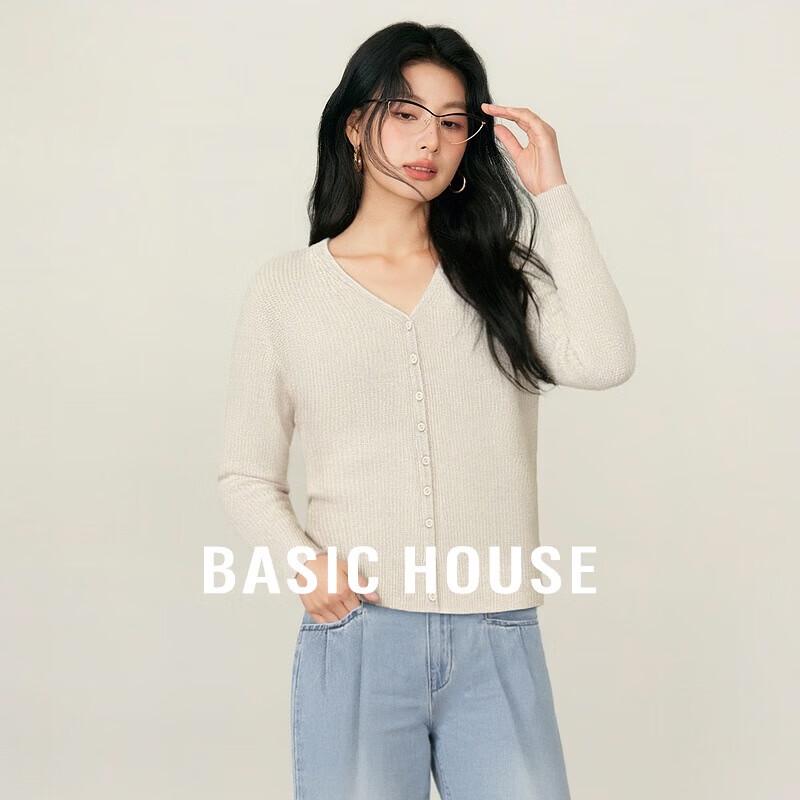 Basic House Women's V-Neck Wool Blend Cardigan