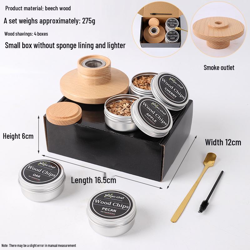 Popular Cocktail Smoker Set: Wooden Smoker, Wood Chips, Bartending Tools, and Ice Cubes