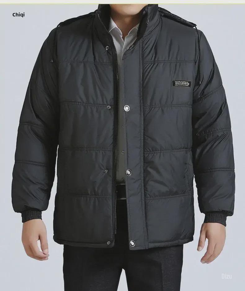Men's Winter Cotton-Padded Jackets & Coats: Plush, Thickened, Ideal for Middle-Aged & Elderly Dads.
